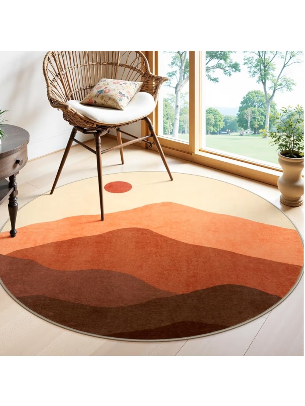 Sungea NWT 4' Round Desert Sun Non-Slip Machine Washable Area Rug Earthtones